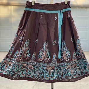 Brown/turquoise cotton sequin skirt Mix Nouveau 8
